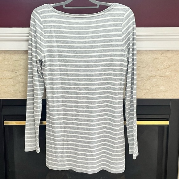 White House Black Market Ribbed Gray & White Steiped Top with bling trim - Picture 7 of 15